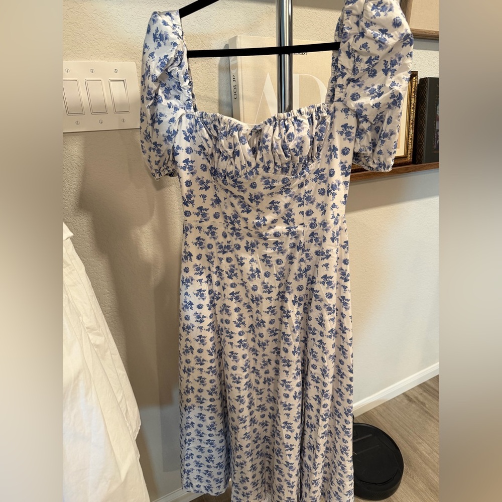 House of CB Blue and White Floral Long Sleeve Dress